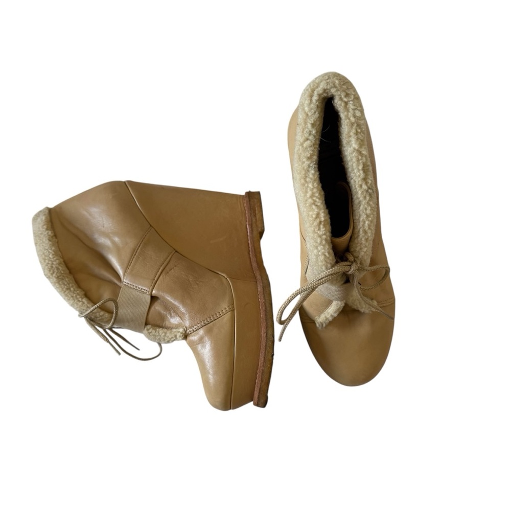 By Malene Birgir Beige Shearling Platform Wedges 37
